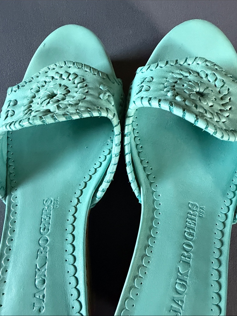 Jack Rogers Barcelona Capri Cork Wedge Sandals Turquoise Size 9 - Picture 4 of 5